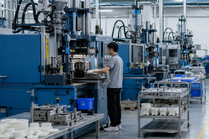 Silicone molding equipment arranged in a clean production environment